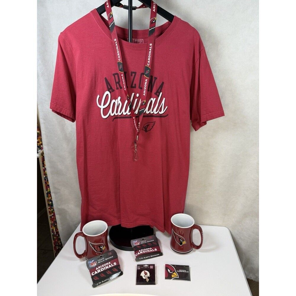Arizona Cardinals NFL Merch Bundle Shirts, Mugs, Lanyard, Pins -  Mixed Lot